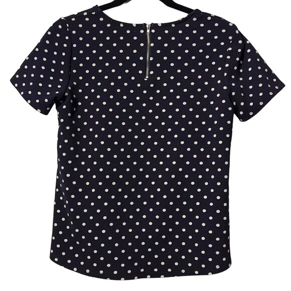 GREEN ENVELOPE Blue Polka Dot Short Sleeve Top With Back Zipper Size S - Picture 5 of 5